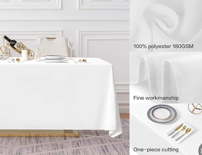 Surmente White Rectangle Tablecloth 90 x 132-inch Rectangular Polyester Table Cloth for Weddings, Banquets, or Restaurants-Ruum Studio Home