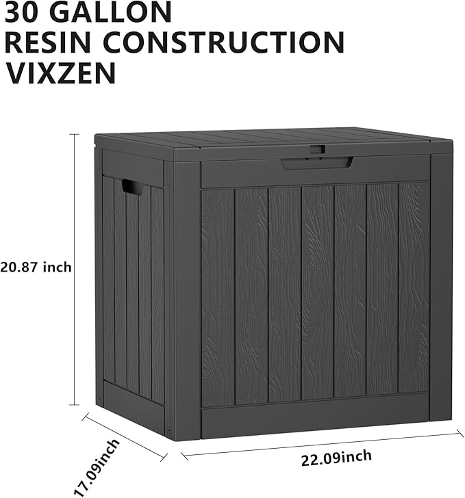 30 Gallon Resin Deck Box,Lockable Outdoor Storage Box for Patio Cushions Storage Furniture,Garden Tools,Pool Supplies, Weatherproof and UV Resistant- Black-Ruum Studio Home