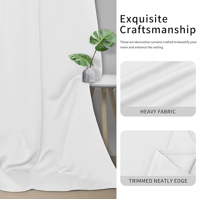 Easy-Going Blackout Curtains for Bedroom, Solid Thermal Insulated Grommet and Noise Reduction Window Drapes, Room Darkening Curtains for Living Room, 2 Panels(42x72 in, White)-Ruum Studio Home
