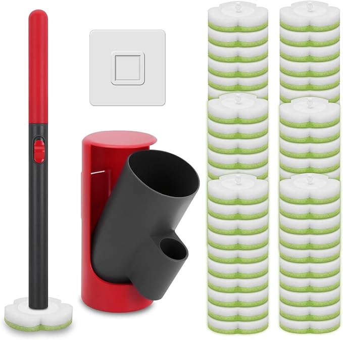 Disposable Toilet Brush Cleaning System with Wand Cleaner Refills,Toilet Cleaning Stick,Wall Mounted Toilet Wand Kit,60 Disposable Toilet Bowl Brush for Sink Bathtub Wash Basin (Green)-Ruum Studio Home