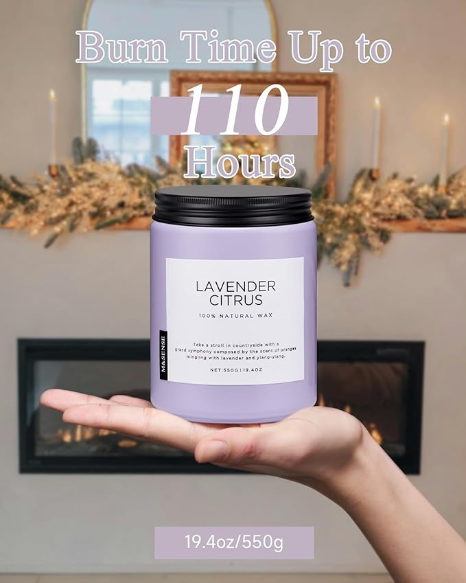 M&SENSE Lavender Citrus Candles, 19.4oz 110H Burn Time Large Natural Soy Candles for Home Scented, Stress Relief Aromatherapy Gifts for Mom Friends Teacher & Spa, Bath, Yoga-Ruum Studio Home