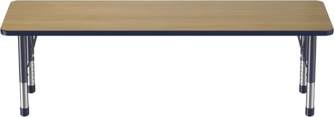 FDP Rectangle (24 x 60 inch) Classroom Table with Adjustable Chunky Toddler Legs (15-24 in); Preschool, Kinder and Daycare Furniture - Pasadena Oak Top/Navy Edge and Legs-Ruum Studio Home