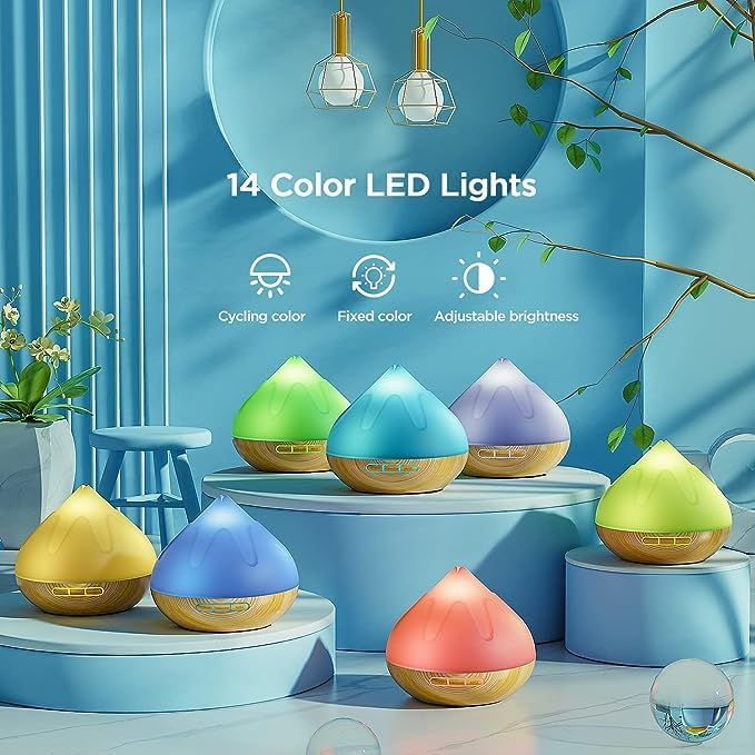 500ML Essential Oil Diffuser: Aroma Diffuser with Remote Control for Hotel Spa Yoga Room - Humidifier with 14 Colors LED Night Light for Bedroom Home Relaxation-Light Brown-Ruum Studio Home