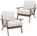 HNY Mid Century Modern Accent Chairs Set of 2, Farmhouse Linen Upholstered Armchair for Living Room, Bedroom, 23'' Seat Wide Retro Leisure Reading Chair Slipper Chair with Wood Frame, White-Ruum Studio Home