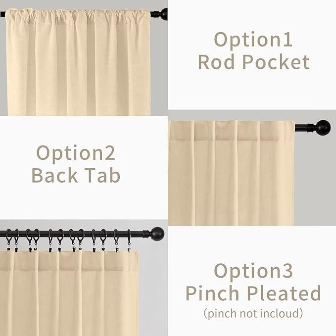 Joydeco Linen Curtains 72 Inch Length 2 Panels Set, Light Filtering Curtains for Bedroom Living Room,Linen Blend Drapes 52 Inches Wide with Back Tab Rod Pockets (W52 x L72 Inch, Natural)-Ruum Studio Home