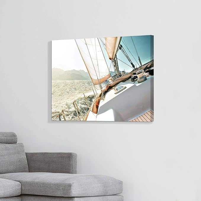 ARTISTIC PATH Nautical Picture Canvas Wall Art: Sailboat Artwork Seascape Print on Canvas for Office Bedrooms (36" W x 24" H,Multi-Sized)-Ruum Studio Home