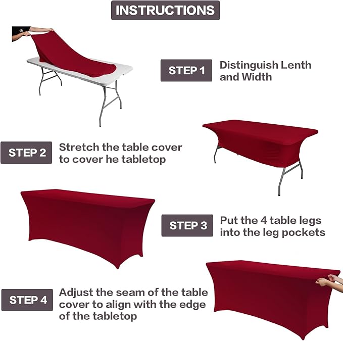 IVAPUPU 6FT Table Cloth for Rectangular Fitted Events Stretch Burgundy Table Covers Washable Cover Spandex Tablecloth Protector for Party, Wedding, Cocktail, Banquet, Festival-Ruum Studio Home