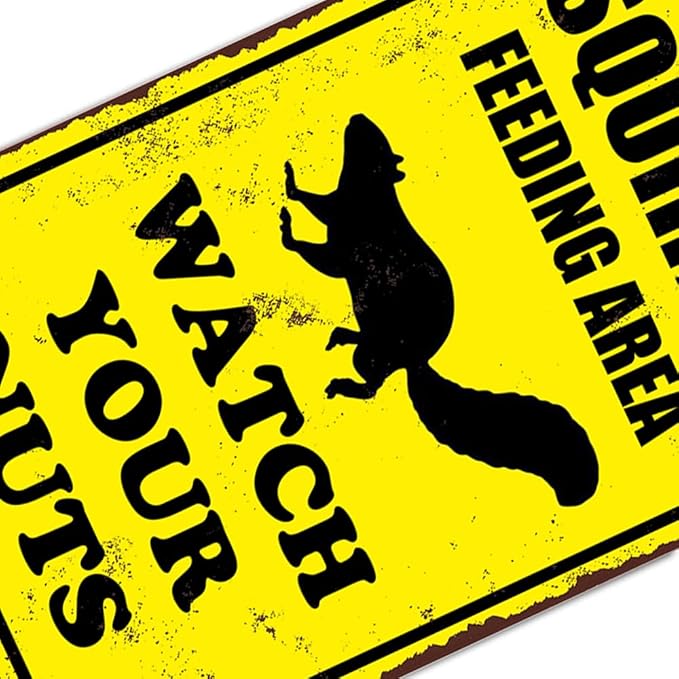 Squirrel Sign Funny Metal Sign Squirrel Feeding Area Watch Your Nuts Signs Vintage Tin Sign For Home Outdoor Garage Wall Decoration 8x12inch-Ruum Studio Home
