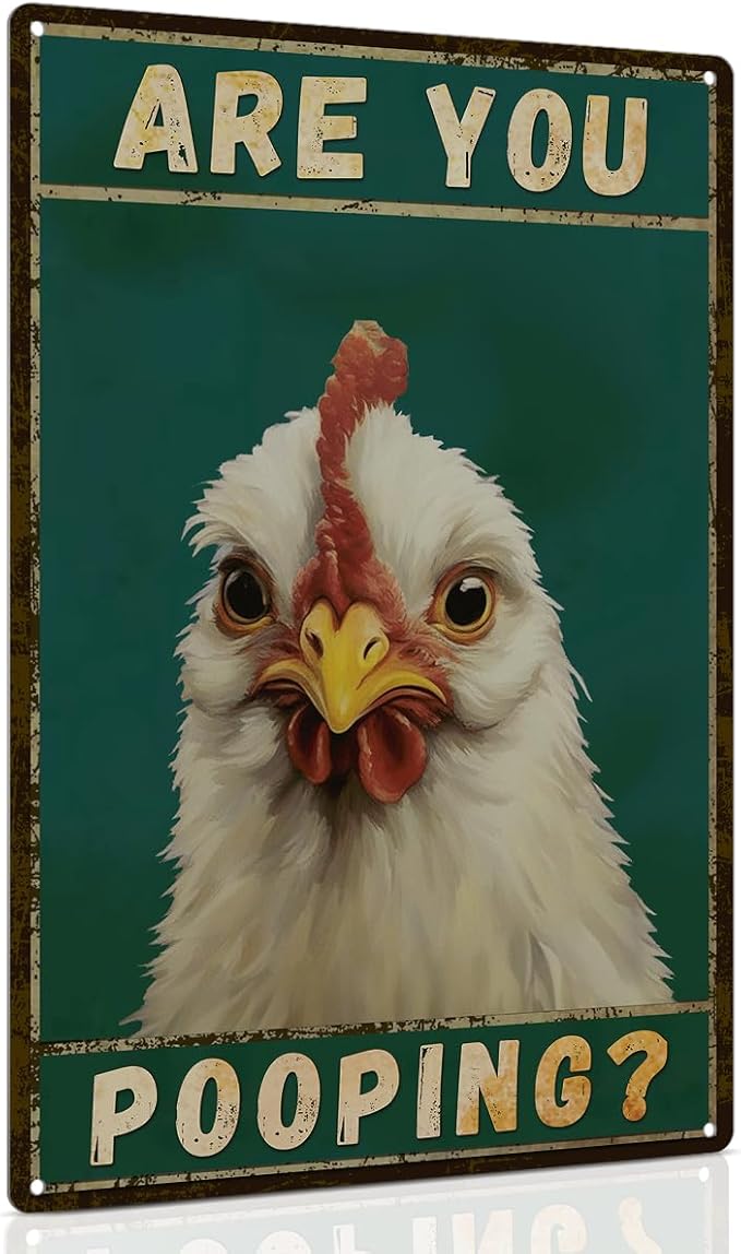 ALKB Chicken Metal Sign for Bathroom Decor - 8x12 Inch Are You Pooping Vintage Chicken Sign Gifts for Chicken Owners-Ruum Studio Home