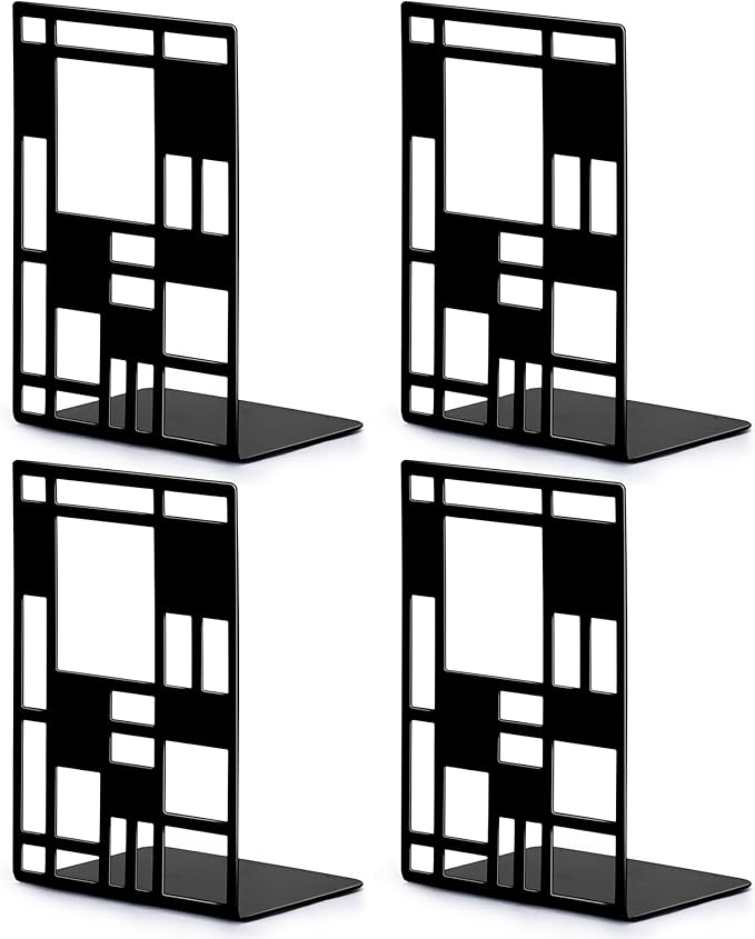 Book Ends, Bookends, Book Ends for Shelves, Bookends for Heavy Books, Book Divider Decorative Holder, Metal Heavy Duty Bookend Black 2 Pair, Abstract Art Desgin Book Stopper Supports for Office, Home-Ruum Studio Home