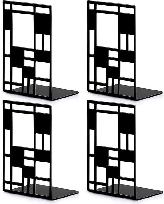 Book Ends, Bookends, Book Ends for Shelves, Bookends for Heavy Books, Book Divider Decorative Holder, Metal Heavy Duty Bookend Black 2 Pair, Abstract Art Desgin Book Stopper Supports for Office, Home-Ruum Studio Home