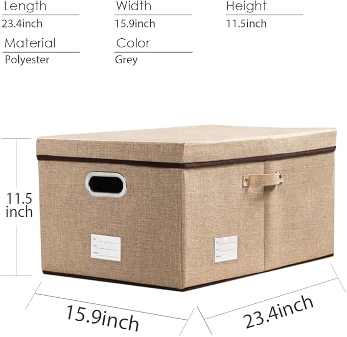 PRANDOM Storage Bins with Lids [3-Pack] Jute Fabric Foldable Storage Boxes Organizer Containers Baskets Cube with Cover for Home Bedroom Closet Office Nursery khaki（23.4X15.9X11.5-Ruum Studio Home