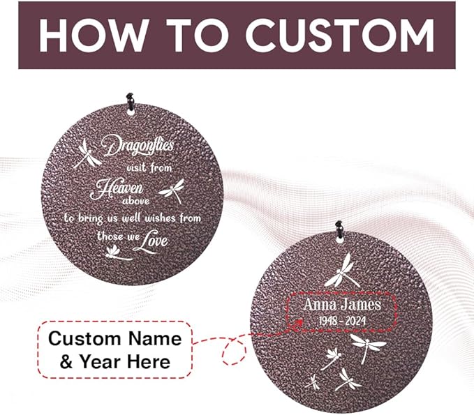 Memorial Wind Chimes Sympathy Gifts, Customized Dragonfly Wind Chime, 36-inch Commemorative Wind Chimes to Commemorate The Loss of Loved Ones, Condolence Gifts-Ruum Studio Home