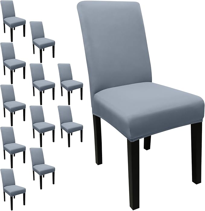 JQinHome Dining Room Chair Covers Set of 12, High Stretch Chair Slipcover Removable Washable Chair Seat Protector Cover for Home Party Hotel Wedding Ceremony (Light Grey)-Ruum Studio Home