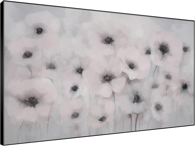 46"x72" Extra Large Framed Wall Art Soft White Poppies Watercolor Floral, Delicate Botanical for Home Living Room Bedroom Decor (Frame Assembly Required)-Ruum Studio Home