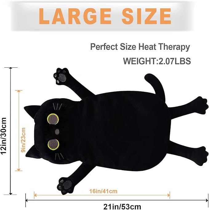 Large Microwave Heating Pad with Washable Cover 21 * 12" Microwavable Heating Pads for Cramps, Back, Neck Shoulder Pain Relief, Cordless Weighted Moist Heat Pack, Black Cat-Ruum Studio Home