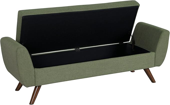 HomePop Modern Storage Bench with Wood Legs Home Décor|Bench with Storage for Living Room & Bedroom - Olive Green Woven-Ruum Studio Home