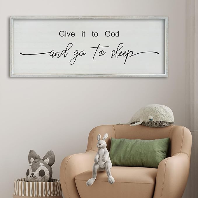 SRSZHIYUE Give It To God And Go to Sleep Sign 40"×15" for Master Bedroom Above Bed Wall Decor Large Farmhouse Guest Room Over Art Decoration (White)-Ruum Studio Home