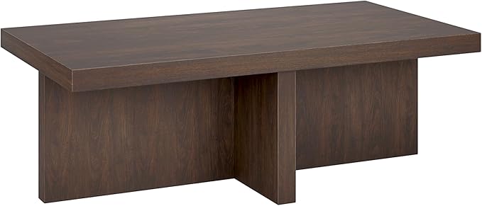 Henn&Hart 44" Rectangular Wood Pedestal Low-Profile Coffee Table for Living Room, Family Room, or Office, Alder Brown-Ruum Studio Home