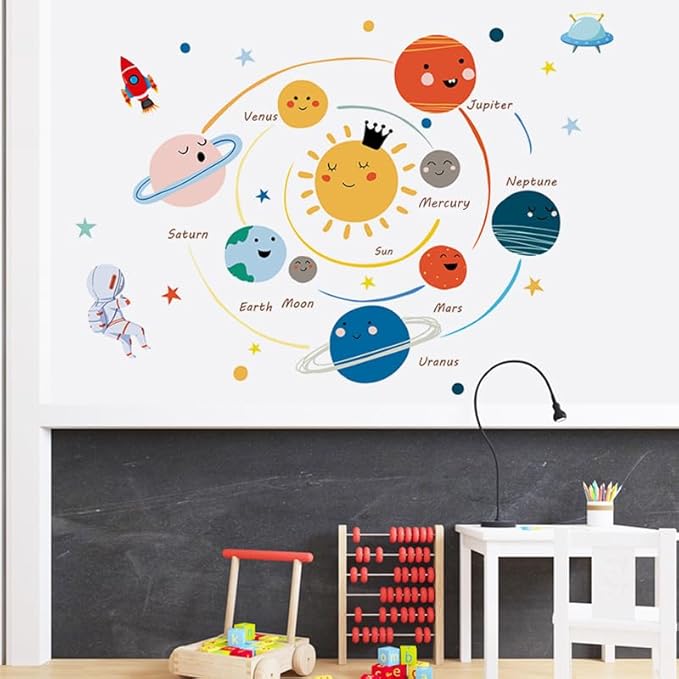 Quanhaigou 3D Solar Space Wall Decals Stickers Wall Murals Wallpaper Decor for Home Floor Living Room (Solar System)-Ruum Studio Home