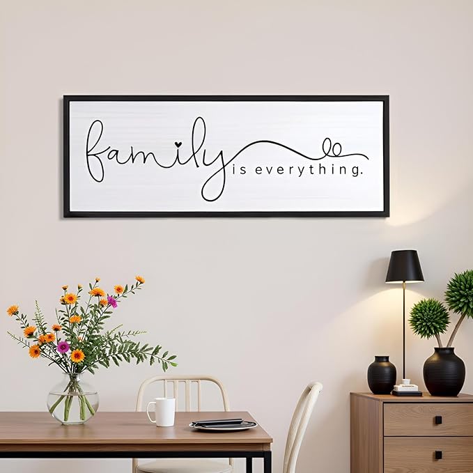 Foutcheou Family is Everything Wall Decor Sign 32"×12" for Family Living Room Large Wood Framed Wall Art Hanging Decoration (Black)-Ruum Studio Home