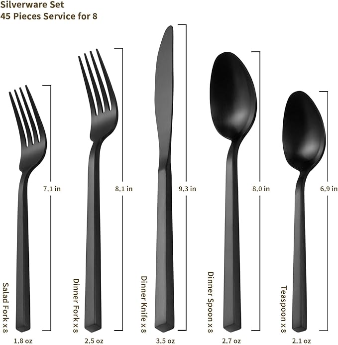 Alata Cube 45-Piece Forged Stainless Steel Flatware Set Cutlery Set with Utensil-Serving Set, Silverware Set Service for 8, Matte Satin Polished, Dishwasher Safe-Ruum Studio Home