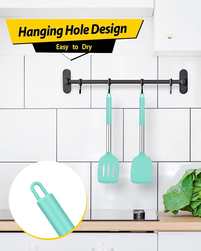 Pack of 2 Silicone Solid Turner, Non Stick Slotted Kitchen Spatulas, High Heat Resistant BPA Free Cooking Utensils, Ideal Cookware for Fish, Eggs, Pancakes(Green)-Ruum Studio Home