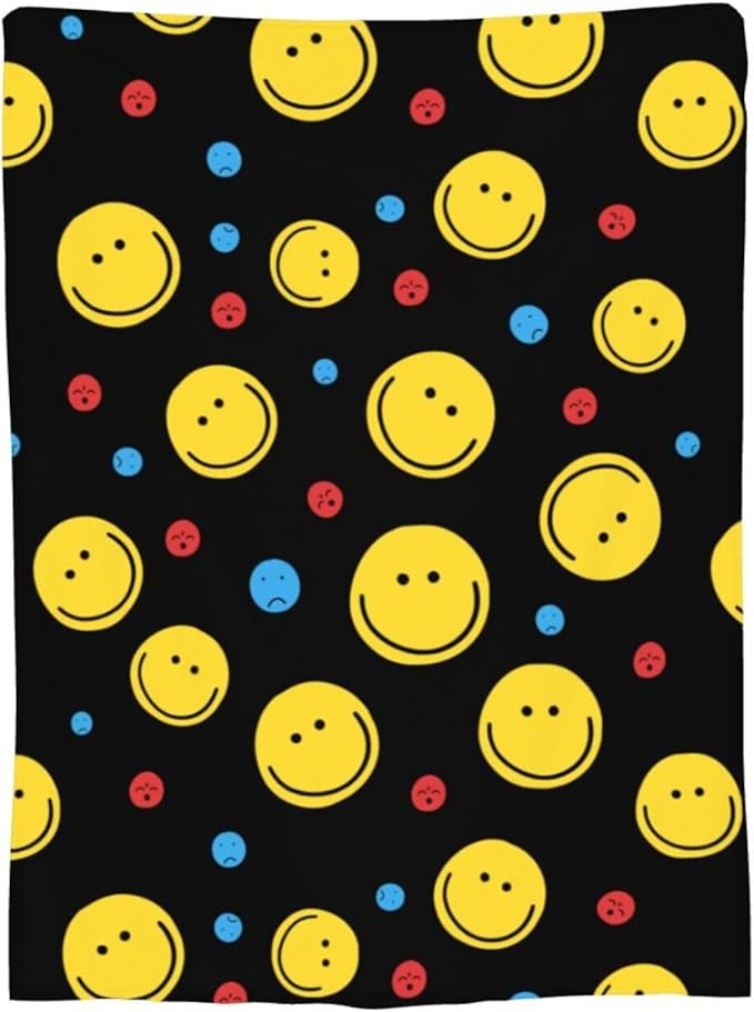 Smiley Face Throw Blanket Soft Smiley Fleece Blanket Men Women Gift for Kids Boys Girls for Party Couch Sofa Bed Deco Blankets 50x40 Inches-Ruum Studio Home