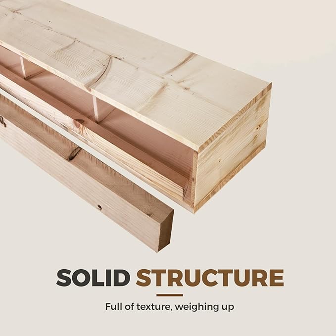 72x8x5 Fireplace Mantel - Handcrafted Hollow Rustic Solid Wood Wall Mounted Floating Shelf with Invisible Heavy Duty Wood Bracket (DIY Color)-Ruum Studio Home