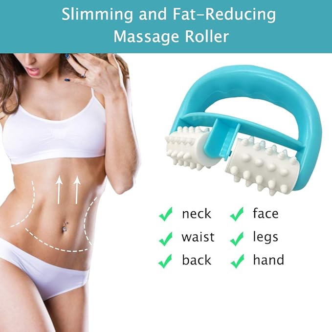 Cellulite Massage, Manual Roller Massages with Two-Wheel Handle,Relax Muscles to Relieve Stress,Increases Blood Circulation,Apply to Arm/Shoulder/Leg/Back/Buttocks/Abdomen(Blue)-Ruum Studio Home