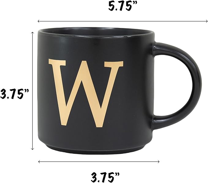 COLLECTIVE HOME - Monogram Ceramic Mugs, 15 oz Golden Initial Black Coffee Cups, Elegant Alphabet Tea Mugs, Elegant Personalized Mug with Gift Box, Unique Mug with Double Side Capital Lette (W)-Ruum Studio Home