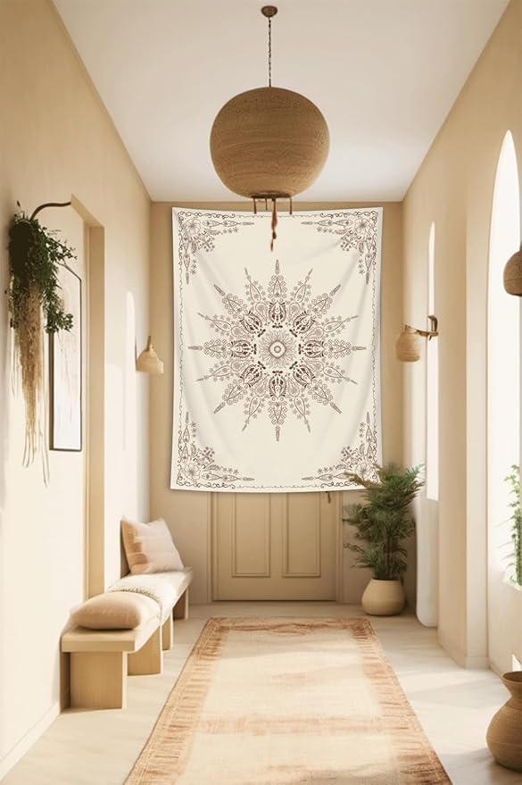 FORATER Floral Bohemian Tapestry, Flower Aesthetic Indian Wall Hanging Boho Tapestries Mandala Room Decor Tapestry for Bedroom Living Room Dorm (Flaxen, 82L x 61W)-Ruum Studio Home