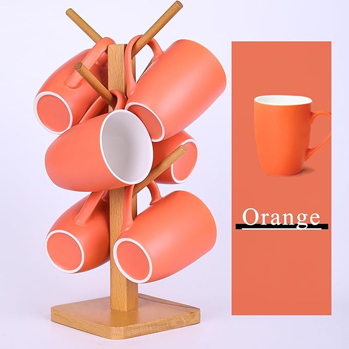 Coffee Mugs Set of 6, 12oz Ceramic Coffee Mugs with Handle, Matte Porcelain Orange Coffee Mug for Latte, Tea, Cocoa, Cappuccino, Cups for Women Men for Home Restaurant Mug (Orange)-Ruum Studio Home