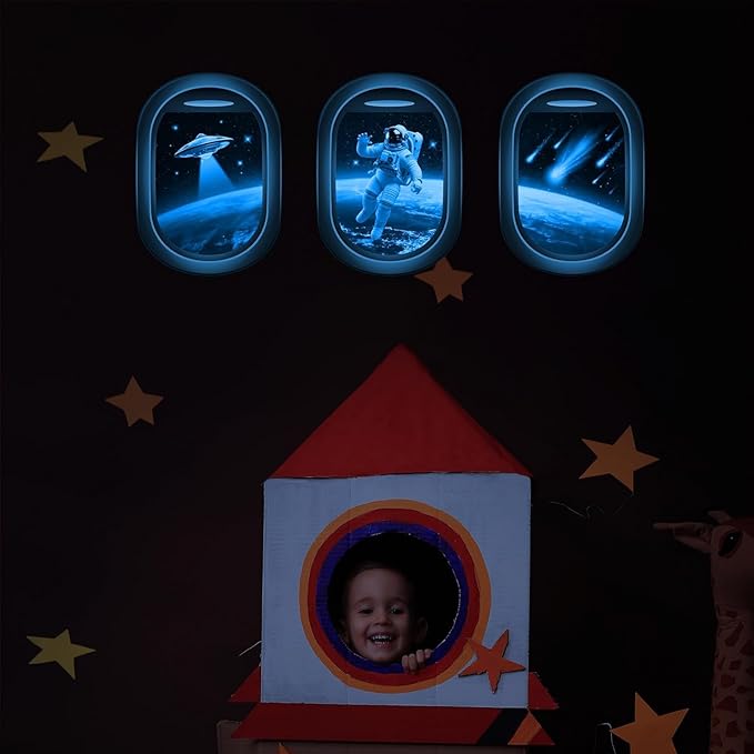 Quanhaigou Glow in The Dark 3D Space Wall Decals, Set of 3 Galaxy Window Stickers for Wall,Planet Themed Room Decor for Kids Boys-Ruum Studio Home