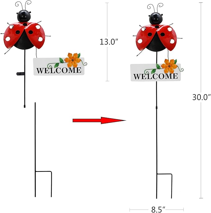 Veclotch 30"" H Metal Ladybug Garden Stake,Rustic Ladybird Decorative Yard Stakes Metal Yard Art Bug Ornaments Welcome Outdoor Spring Garden Stake for Patio Lawn Porch Pathway Decor-Ruum Studio Home