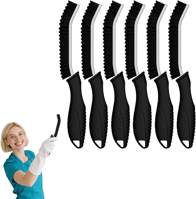 Crevice Cleaning Brushes, Cleaner Scrub Brush Tool for Hard to Reach Tight Space, Home Essentials, Serrated Scrub Brushes, Cleaning Supplies for Shower, Bathroom, Kitchen, Toilet (6, Black)-Ruum Studio Home