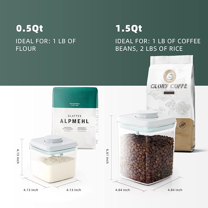 Pop Airtight Food Containers - Set of 2 Kitchen Storage Containers with Lids, Ideal for Cereal and Pantry Storage - Includes 1.5Qt and 0.5Qt Sizes-Ruum Studio Home