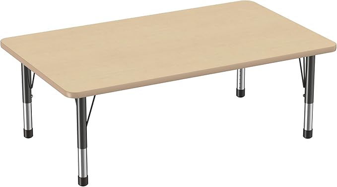 Factory Direct Partners FDP Rectangle Activity School and Classroom Kids Table (36 x 60 inch), Toddler Leg, Adjustable Height 15-24 inches - Maple Top and Maple Edge-Ruum Studio Home