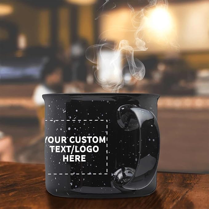 DISCOUNT PROMOS Custom Ceramic Campfire Coffee Mugs 13 oz. Set of 1, Personalized Bulk Pack - Perfect for Tea, Espresso, Cappuccino, Hot Cocoa - Black-Ruum Studio Home