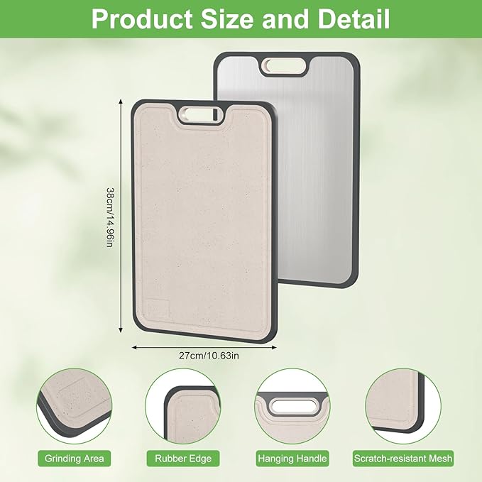 2IN1 Titanium Cutting Boards for Kitchen,Metal Cutting Boards With Pure Titanium and Wheat Straw PP,Double Sided Chopping Board with Juice Groove Dishwasher Safe Easy to Clean Non Toxic 15"X10"-Ruum Studio Home