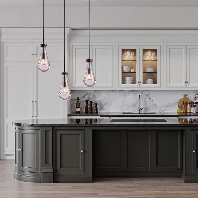 Raindrop Pendant Lights, Bronze Modern Pendant Lights for Kitchen Island with Rod, Penadant Light Fixtures, Chandelier for Living Room Hallway,Bedroom Pendant Light, Bulb Included-Ruum Studio Home