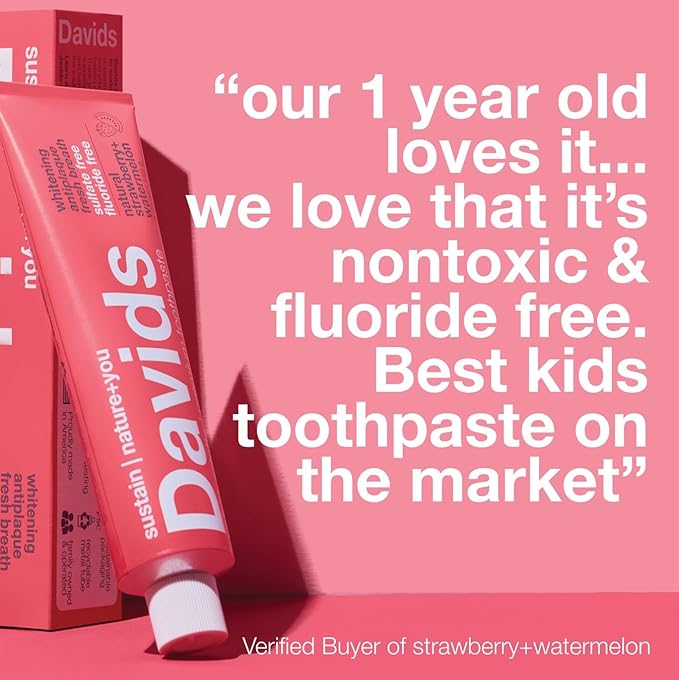 Davids Fluoride Free Kids & Adults Toothpaste, Teeth Whitening, Antiplaque, SLS (Sulfate) Free, Promotes Enamel Health, Mouth & Gum Detox, Natural Strawberry Watermelon, 5.25oz-Ruum Studio Home