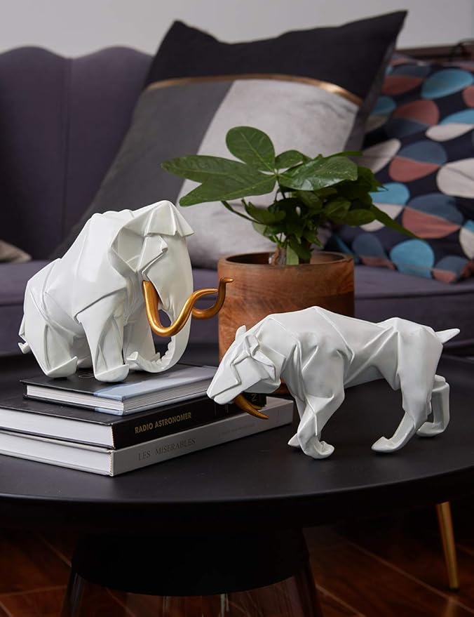 HAUCOZE Dinosaur Statue Arts Animal Figurine Modern Decor Leopard Sculpture Polyresin White 9.8inch-Ruum Studio Home