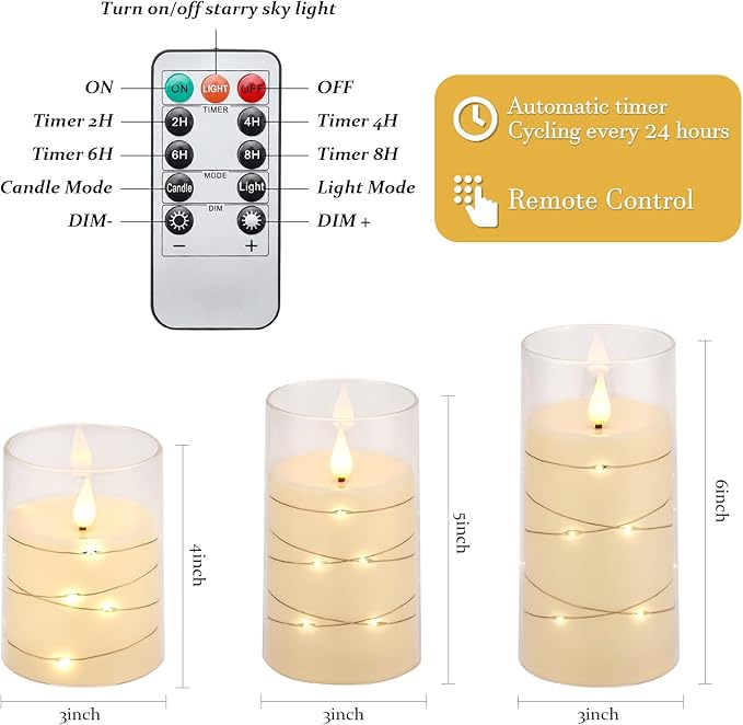 Aignis Flickering Flameless Candles Battery Operated Candles LED Candles with Remote Timer for Home/Wedding/Birthday/Holiday Decor, Warm White 3D Flame Set of 3 (D3 xH4 5" 6")-Ruum Studio Home
