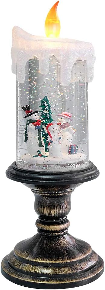 Eldnacele Christmas Snow Globe Candle Battery Operated Lighted Flameless Candles Light Swirling Water Glittering Spinning Candles for Home Decoration(Snowmen Family)-Ruum Studio Home