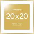 Homeforia 20x20 Picture Frame Gold, High End Metal 20 x 20 Square Poster Frame with Mat 16 x 16 Photo, 20x20 Frame Matted to 16x16 Print, 20by20 Gold Hanging Frames, Tempered Glass, Wall Kit, Set of 1-Ruum Studio Home