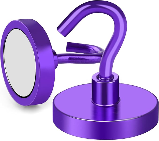 MIKEDE Strong Magnetic Hooks, 110Lbs Heavy Duty Magnetic Hooks for Cruise, Neodymium Earth Magnets with Hooks for Hanging, Super Metal Industrial Magnets for Grill, Storage (Purple,10 Pack)-Ruum Studio Home