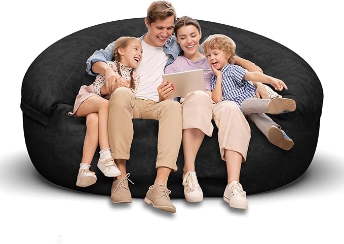 Bean Bag Chair for Adults 6FT,Soft Removable Cover for Teens/Girls Bedroom,Fluffy Giant Round Floor Beanbag Lounger Chairs (No Filler,Black)-Ruum Studio Home