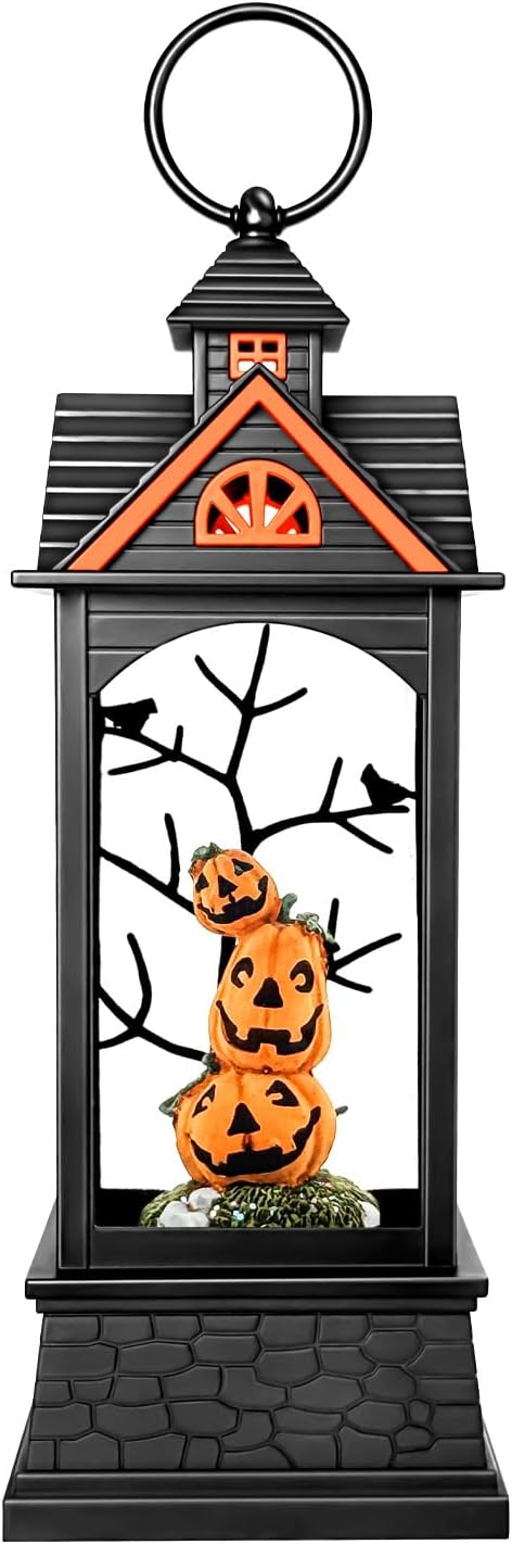 Halloween Snow Globe Lantern, Spooky Ghost Halloween Decor, Plug-in & Battery Operated Snow Globes for Halloween Decorations Indoor-Ruum Studio Home