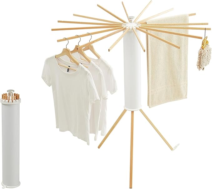 JOOM Tripod Clothes Drying Rack, Garment Rack Portable and Foldable Space Saving Laundry Drying Rack - Drying Rack Clothing Floor Folding Balcony Bedroom Household Wooden-Ruum Studio Home